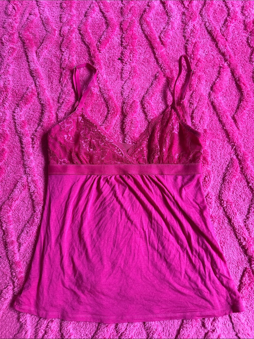 Girly Women's Hot Pink Lace Trim Cami Tank Top